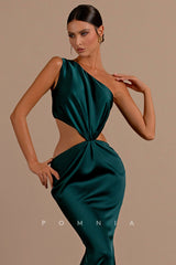 P1209 - Trumpet/Mermaid One Shoulder Hollow Sleeveless Prom Evening Dress