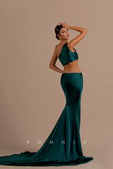 P1209 - Trumpet/Mermaid One Shoulder Hollow Sleeveless Prom Evening Dress
