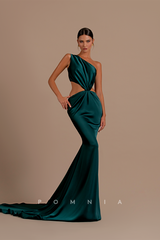 P1209 - Trumpet/Mermaid One Shoulder Hollow Sleeveless Prom Evening Dress