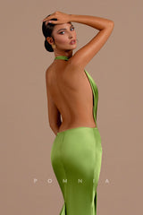 P1210 - Low-V-Neck Mermaid Pleats Sleeveless Prom Formal Evening Dress