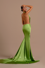 P1210 - Low-V-Neck Mermaid Pleats Sleeveless Prom Formal Evening Dress