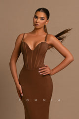 P1211 - Sexy Straps V-Neck Satin Sleeveless Long Evening Prom Party Dress