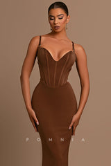 P1211 - Sexy Straps V-Neck Satin Sleeveless Long Evening Prom Party Dress