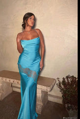 Sexy Sheath Long Straps Blue Prom Dresses P1212