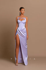 P1229 - Classy Straps Sweetheart Pleats Side Split Prom Formal Evening Dress