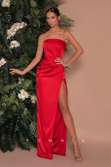 P1233 - Off-Shoulder Scoop Side Split Sleeveless Prom Party Evening Dress