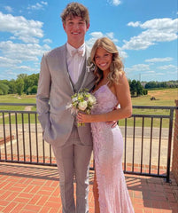 Modest Mermaid Long Sequin Pink Slit Prom Dresses P1243