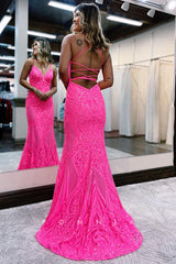 P1258 - Trumpet/Mermaid V-Neck Appliques Sleeveless Prom Party Dress