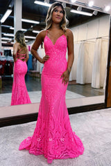 P1258 - Trumpet/Mermaid V-Neck Appliques Sleeveless Prom Party Dress