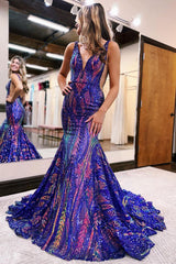 P1261 - Mermaid Iridescent V-Neck Appliques Sleeveless Prom Party Dress