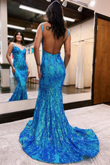 P1262 - Sexy/Fitted V-Neck Appliques Sleeveless Mermaid Long Prom Dress