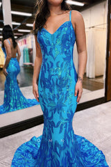 P1262 - Sexy/Fitted V-Neck Appliques Sleeveless Mermaid Long Prom Dress