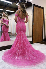 P1265 - Sweetheart Lace Appliques Strapless Mermaid Prom Party Dress with Train