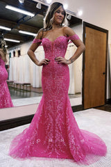P1265 - Sweetheart Lace Appliques Strapless Mermaid Prom Party Dress with Train