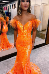P1266 - Mermaid Strapless Appliques V-Neck Feathers Prom Evening Dress