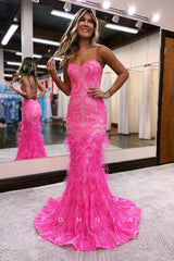 P1268 - Trumpet/Mermaid Sweetheart Appliques Feathers Long Prom Party Dress