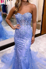 P1271 - Elegant Strapless Appliques Mermaid Sleeveless Prom Evening Dress