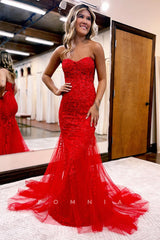 P1271 - Elegant Strapless Appliques Mermaid Sleeveless Prom Evening Dress