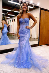P1271 - Elegant Strapless Appliques Mermaid Sleeveless Prom Evening Dress