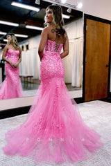 P1271 - Elegant Strapless Appliques Mermaid Sleeveless Prom Evening Dress