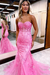 P1271 - Elegant Strapless Appliques Mermaid Sleeveless Prom Evening Dress