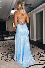 P1278 - Spaghetti Straps Sweetheart Lace Appliques Prom Formal Evening Dress with Slit