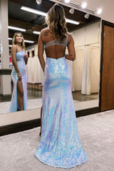 P1283 - One Shoulder Sleeveless Sequined High Slit Evening Formal Prom Dress