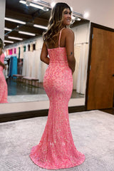 P1285 - Mermaid Spaghetti Straps Square Appliques Sleeveless Prom Party Dress