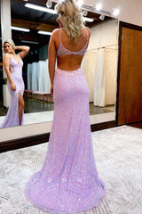 P1286 - Elegant V-Neck Glitter Side Slit Beading Sleeveless Prom Party Dress