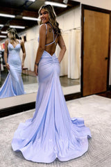P1287 - Double Straps V-Neck Beads Mermaid Sleeveless Evening Prom Dress