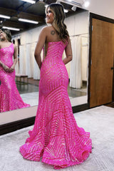 P1290 - One Shoulder Full Sequins Mermaid Sleeveless Evening Party Prom Dress