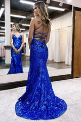 P1293 - Mermaid/Trumpet Straps V-Neck Sequins Appliques Prom Party Dress