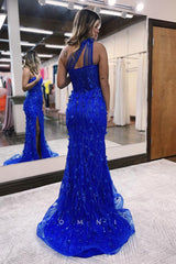 P1296 - Mermaid One Shoulder Appliques Prom Evening Party Dress with Slit