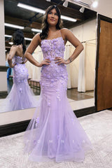 P1297 - Classy Spaghetti Straps Scoop Mermaid Appliques Prom Party Dress