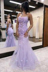 P1297 - Classy Spaghetti Straps Scoop Mermaid Appliques Prom Party Dress