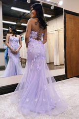 P1297 - Classy Spaghetti Straps Scoop Mermaid Appliques Prom Party Dress