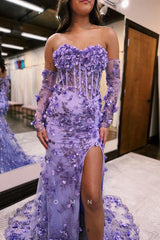 P1298 - Off-Shoulder Sweetheart Appliques Prom Evening Dress with Sleeves
