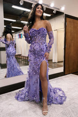 P1298 - Off-Shoulder Sweetheart Appliques Prom Evening Dress with Sleeves