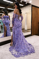 P1298 - Off-Shoulder Sweetheart Appliques Prom Evening Dress with Sleeves