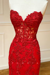 P1304 - Strapless Sweetheart Mermaid Lace Appliques Prom Party Formal Dress Beading