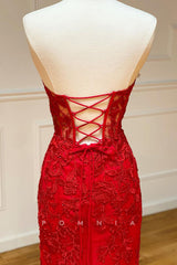 P1304 - Strapless Sweetheart Mermaid Lace Appliques Prom Party Formal Dress Beading
