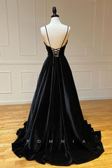 P1308 - Chic Spaghetti Straps V-Neck Velvet Sleeveless Evening Prom Formal Dress