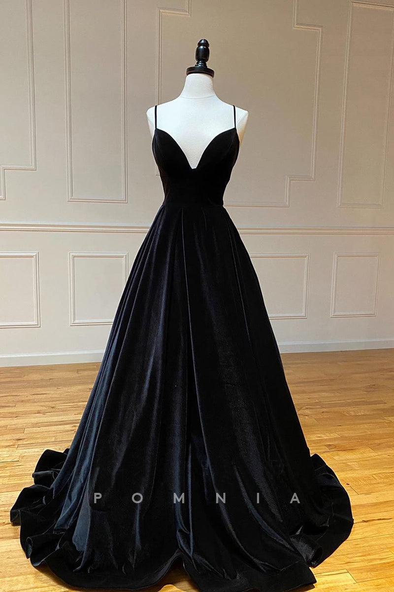 P1308 - Chic Spaghetti Straps V-Neck Velvet Sleeveless Evening Prom Formal Dress
