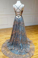 P1309 - Stunning Spaghetti Straps V-Neck Appliques Prom Formal Party Dress