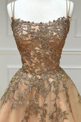 P1310 - A-Line Spaghetti Straps Scoop Appliques Sleeveless Long Evening Prom Dress