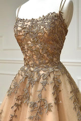 P1310 - A-Line Spaghetti Straps Scoop Appliques Sleeveless Long Evening Prom Dress