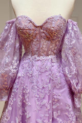 P1311 - Elegant Strapless Long Sleeves Lace Appliques Long Prom Dress