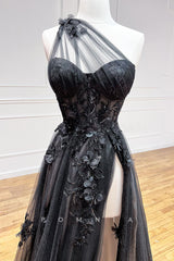 P1313 - Popular One Shoulder Appliques High Slit Prom Formal Party Dress