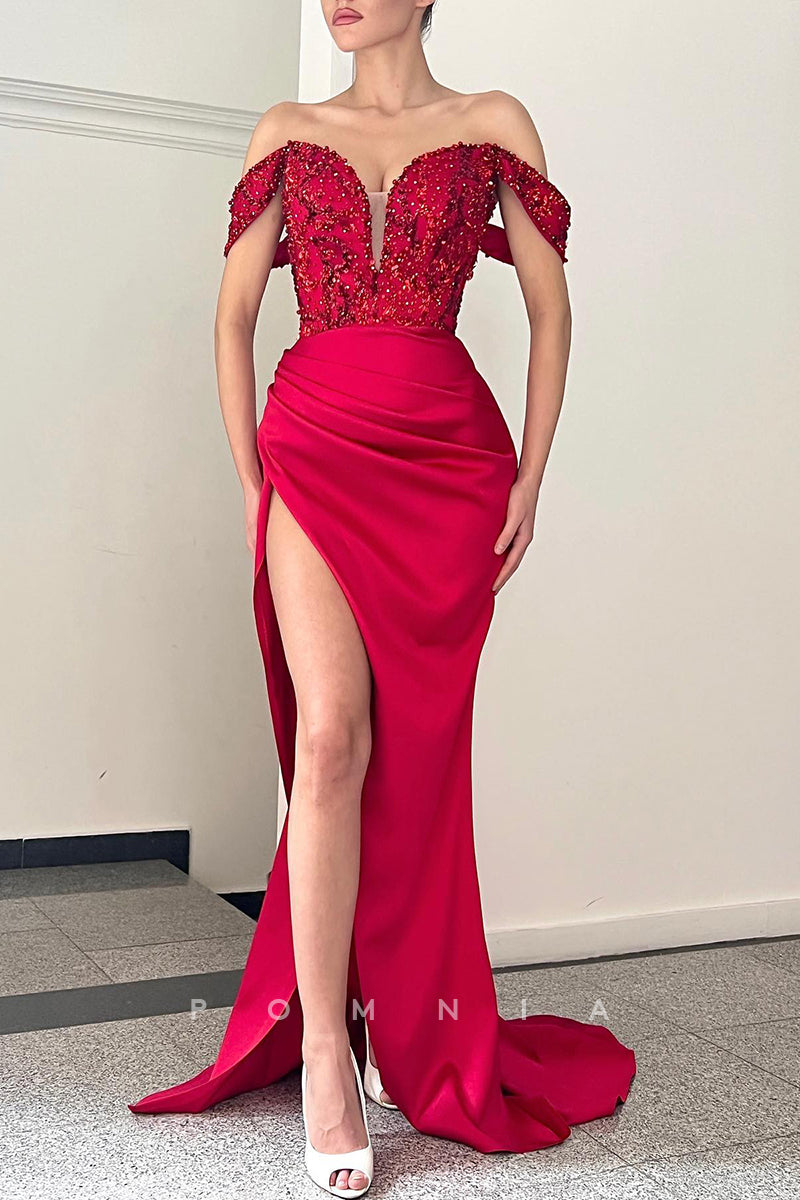 P1323 - Charming Strapless Deep V-Neck Beading Prom Evening Formal Dress