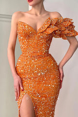 P1326 - Off-Shoulder Glitter Sequined Side Slit Prom Evening Formal Dress with Beading